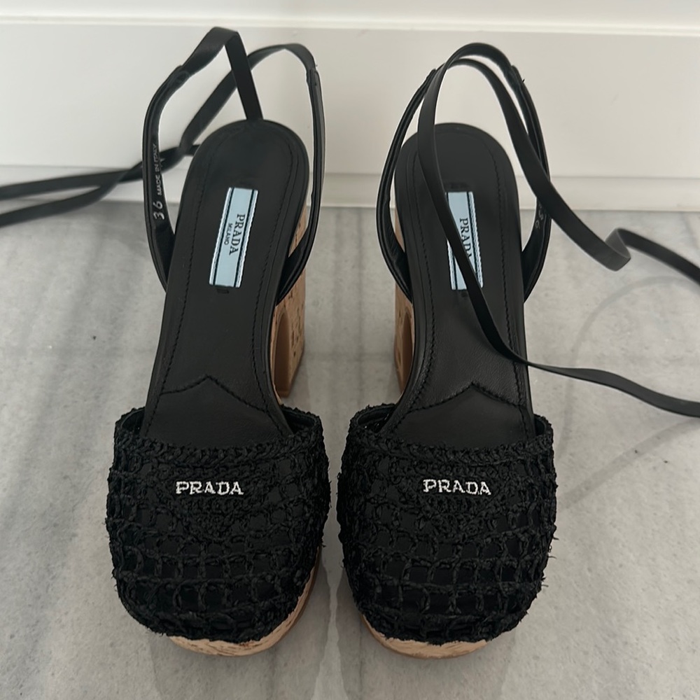 Prada raffia wedge sandals